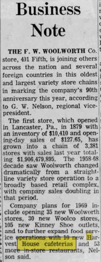 Harvest House Cafeteria - Apr 22 1969 Article